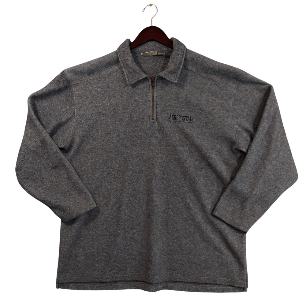 Vintage Aeropostale Pullover Men XL Grey Quarter Zip Fleece Heathered Y2K